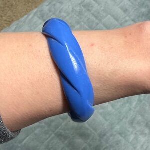 Vintage Plastic Bangle Bracelets, Blue, Braided, Twisted, Retro, Boho